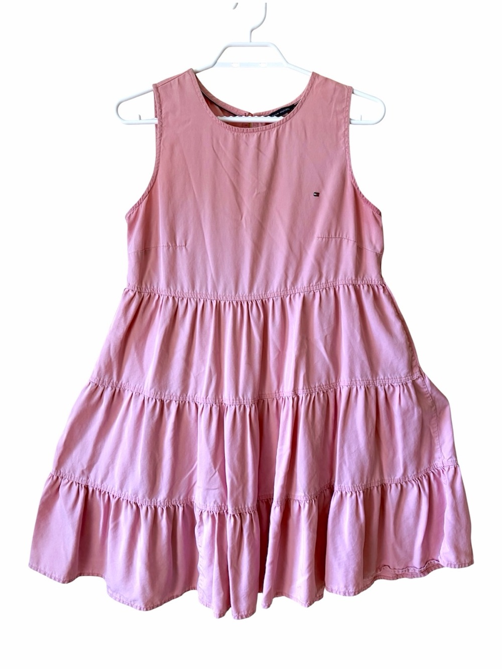 Tommy Hilfiger Pale Pink Tiered Babydoll Dress Mini Y2K Preppy Coquette Feminine
